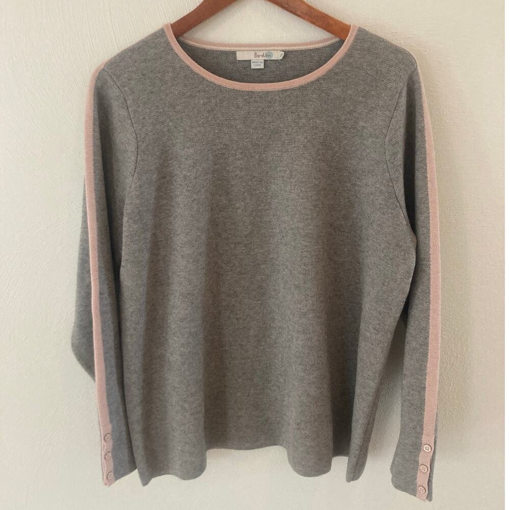 Boden Cotton and Wool Blend Gray and Pink Sweater XL - Picture 2 of 9